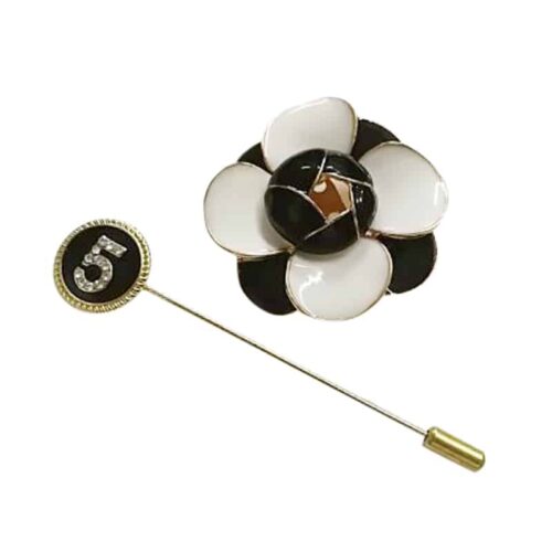No. 5 Pin w/ Black & White Camellia Flower Brooch