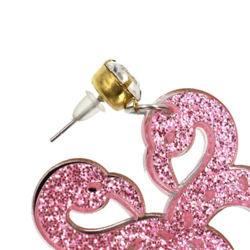 Twisted Love | Acrylic Mirror Leaf & Pink Flamingo Earrings - Image 2