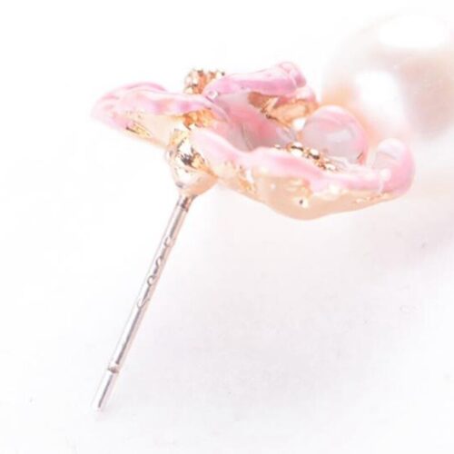 Hand-painted Vintage Flower Pearl Stud Earrings - Image 3