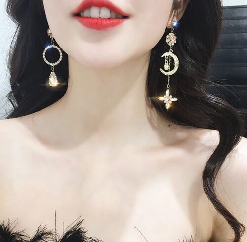Over The Moon | Vintage Crystal Moon Asymmetric Earrings - Image 4