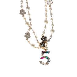 COLORFUL NO. 5 RHINESTONE & PEARL CAMELLIA FLOWER NECKLACE