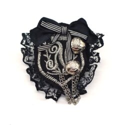 Patched In | Black & Silver Patch Lace & Bow Brooch Pin