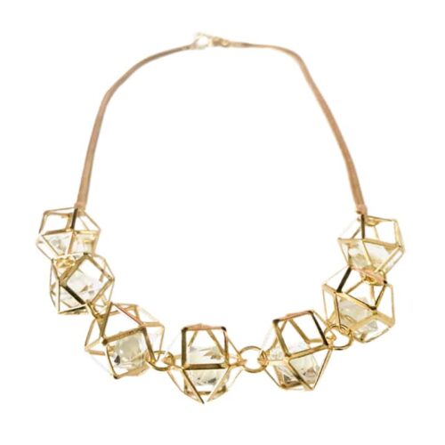 Geometric 3-D Pyramid Necklace With Crystals Inside Geo