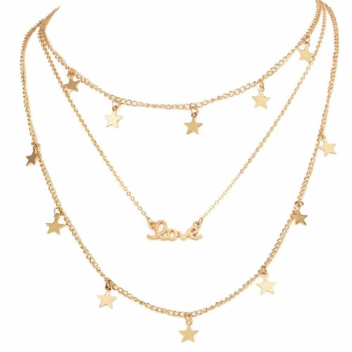 Stunning Stars In Love 3-Strand Layered Stars Love Necklace