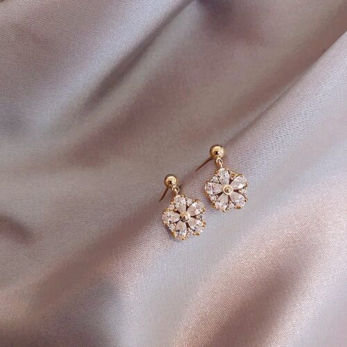 Art Deco Dangling Flower Stud Designer Earrings | Flower Earrings - Image 5