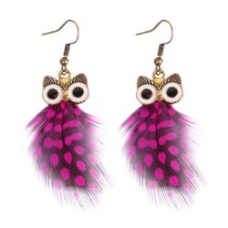 Who Knows? Handmade Owl Polka Dot Feather Earrings