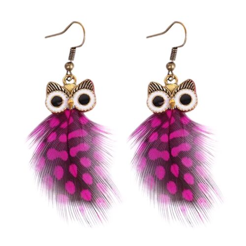 Who Knows? Handmade Owl Polka Dot Feather Earrings