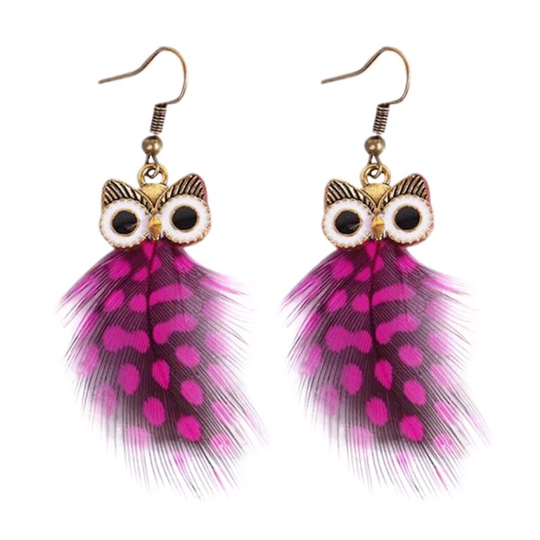 Who Knows? Handmade Owl Polka Dot Feather Earrings