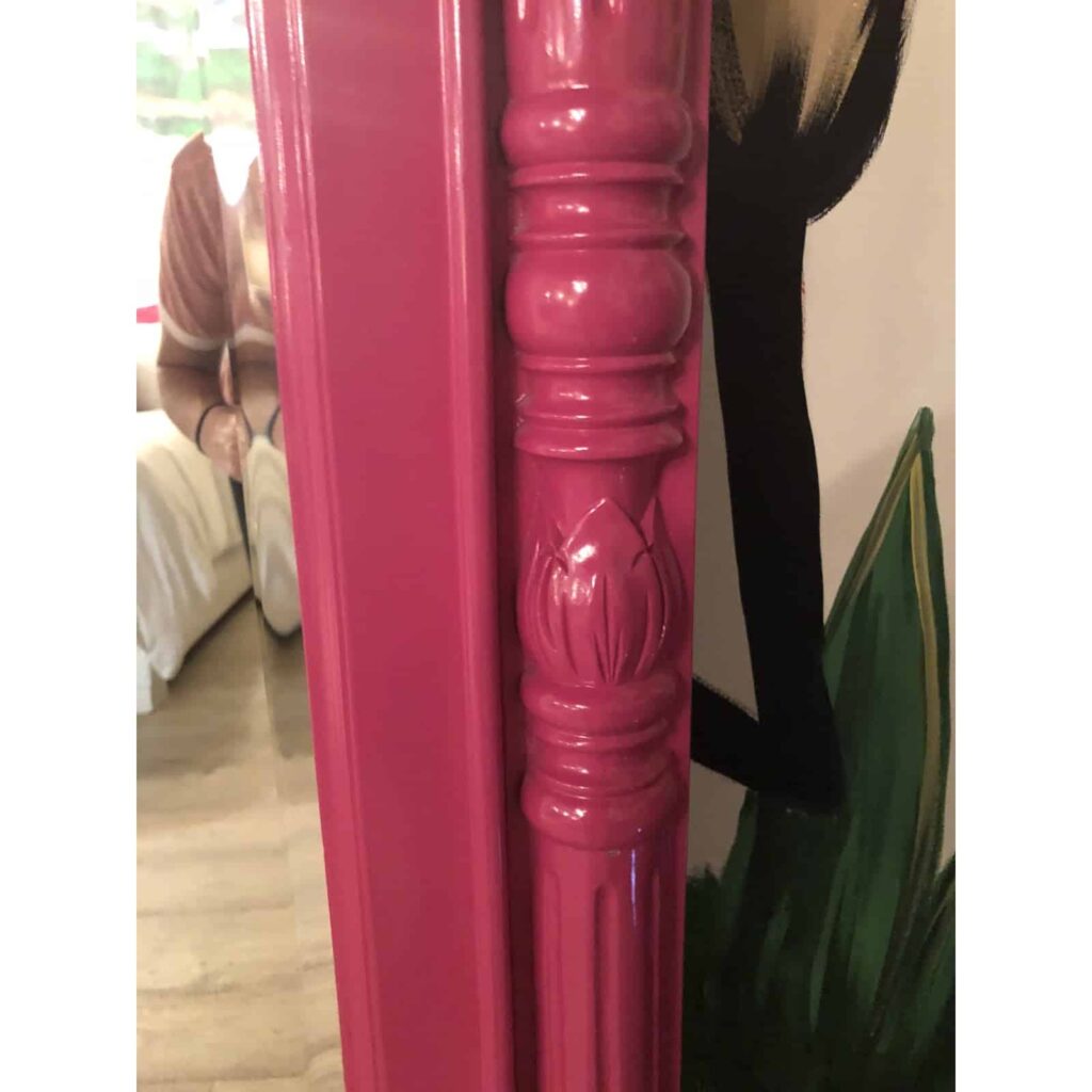 Hot Pink Lacquered Hand Carved Solid Mahogany Floor Mirror