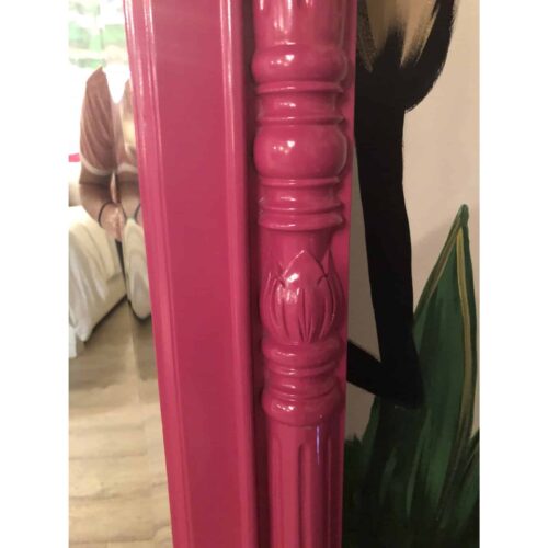 Hot Pink Lacquered Hand-Carved Solid Mahogany Floor Mirror - Image 6
