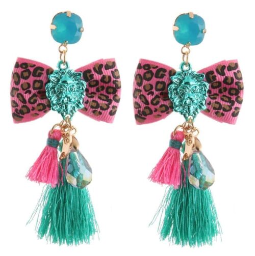designer earrings, made in usa, made in miami, versace style earrings, leopard earrings, tassel earrings, bohemian earrings, tassle earrings, lions head earrings