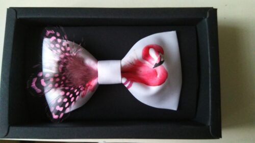 Artistic Pink Flamingo Polka Dot Feather Bow Tie - Image 4