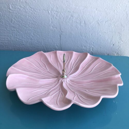 Vintage Pottery Pink Cabbage Tray Serving Dish With Handle - Image 2