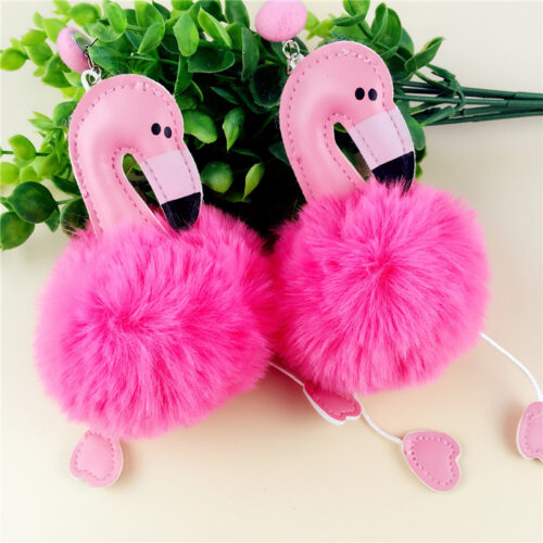 Big Flamingo Pom Pom Pendant Drop Earrings For Women Fluffy Artificial Rabbit Fur Ball Animal Dangle Earrings - Image 3