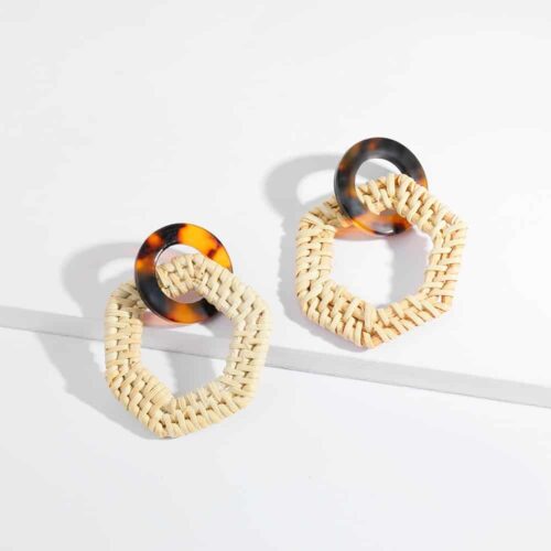 Miami Chic Tortoiseshell Pentagon Earrings Woven - Image 2