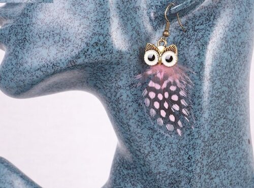 Who Knows? Handmade Owl Polka Dot Feather Earrings - Image 5