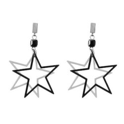 Double Stardom | Silver & Black Star Earrings
