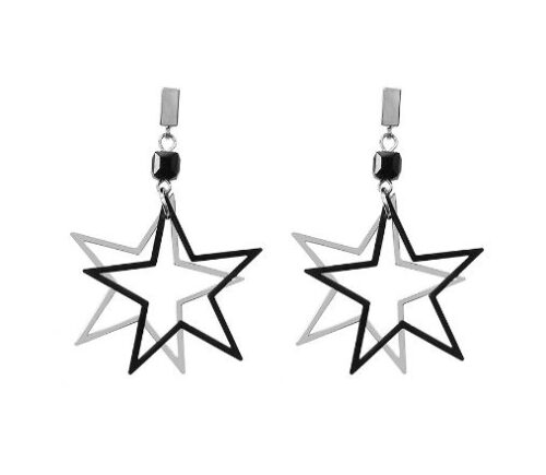 Double Stardom | Silver & Black Star Earrings