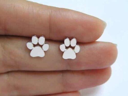 Paw Print Earrings in Silver - Image 3