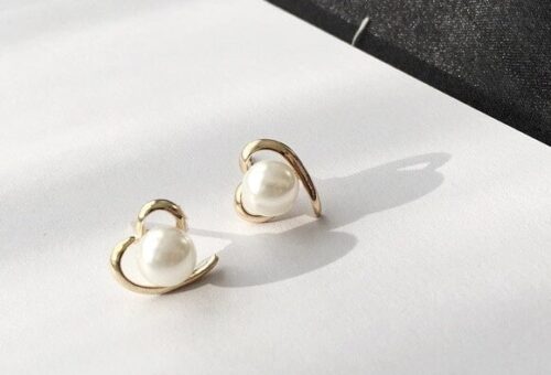 Pearl of Heart Stud Earrings - Image 2