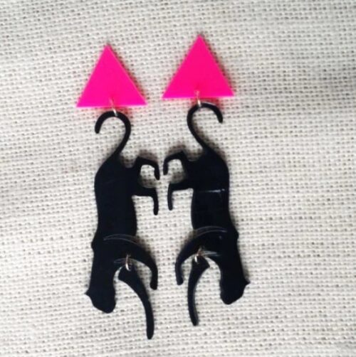 Black Panther Earrings, Acrylic Animal Earrings, Black & Pink Earrings - Image 2