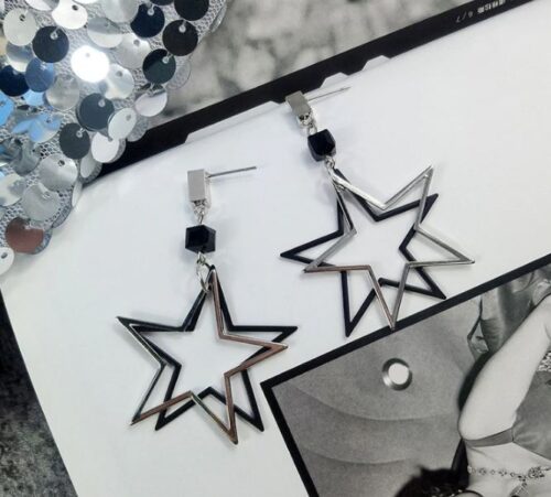 Double Stardom | Silver & Black Star Earrings - Image 3