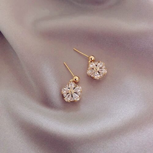 Art Deco Dangling Flower Stud Designer Earrings | Flower Earrings - Image 2