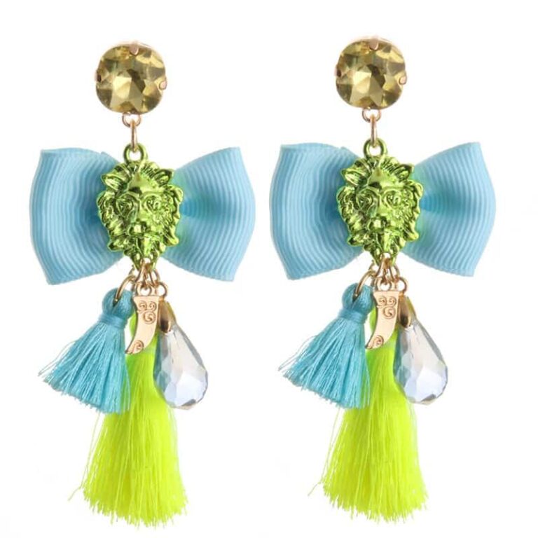 Passementarie Bow Tie Lion's Head Tassel Earrings