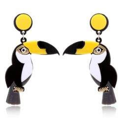 Miami Style, Tropical Bird Toucan Earrings in Black & Yellow. Shop Unique Conversational Earrings & Handmade Acrylic Earrings >>>
