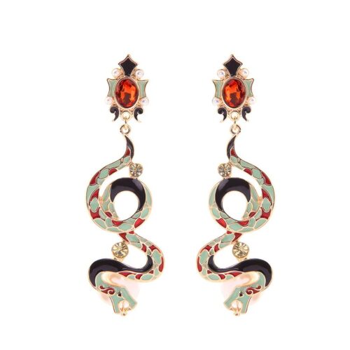 Artistic Baroque Snake Drop Hand-painted Enamel Earrings | Exquisite Snake Earrings | Exotic Earrings - Image 2