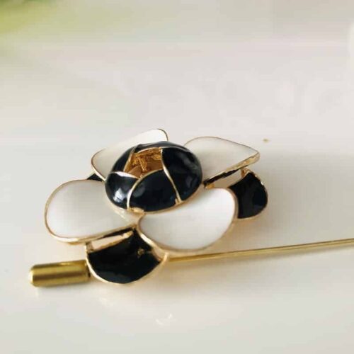 No. 5 Pin w/ Black & White Camellia Flower Brooch - Image 3