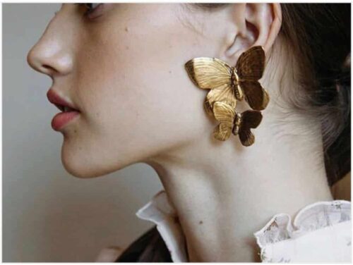 2 Gold Butterfly Stud Earrings - Image 3