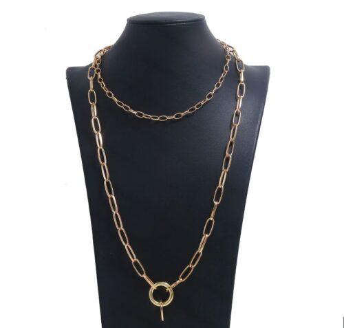 Double Chunky Chain Necklace Choker (Gold) - Image 2