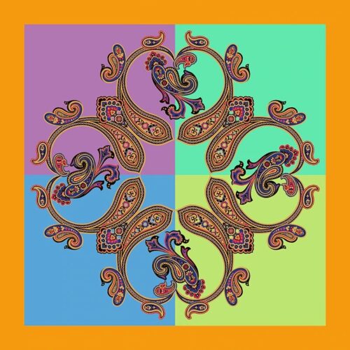 THE 4 CORNERS PAISLEY POCKET COLORFUL SQUARE HANDKERCHIEF