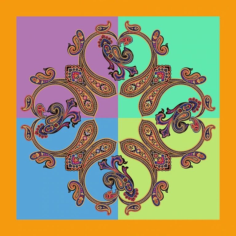 THE 4 CORNERS PAISLEY POCKET COLORFUL SQUARE HANDKERCHIEF