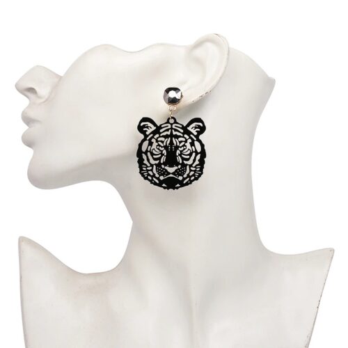 Acrylic Rhinestone Eye of the Tiger Earrings | Tiger Silhouette Earrings - Image 2