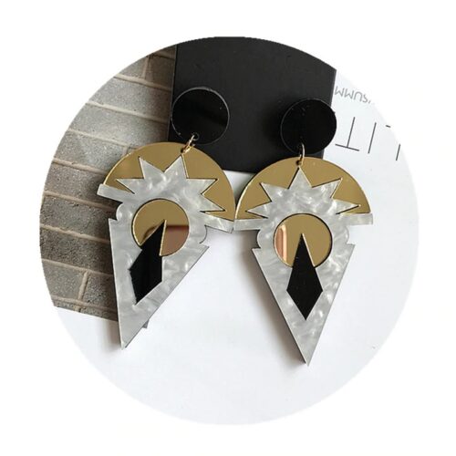 Art Deco Acrylic Earrings | Gold Black and White Earrings | Art Deco Jewelry | Art Deco Earrings - Image 2