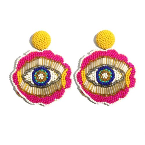 eye earrings, handmade earrings, earrings. beaded earrings, made in usa, made in Miami, miami designer, miami style