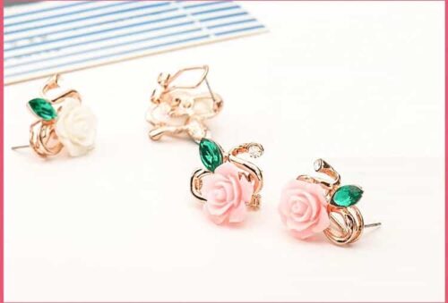 Rose Crystal Flower Earrings - Image 2
