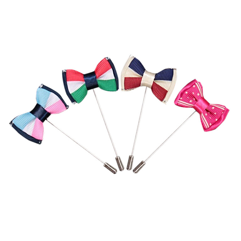 Exquisite Tiny Italian Tailored Bow Tie 1" Lapel Pins Blue & Red