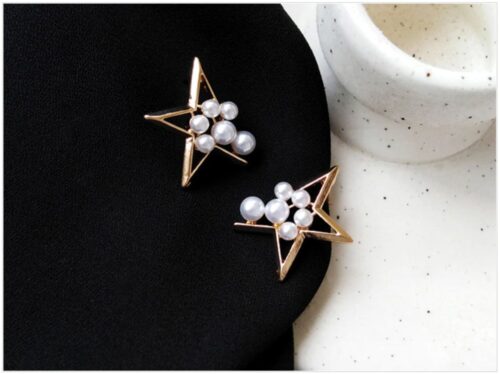 Pearl Star Designer Asymmetrical Stud Earrings - Image 5