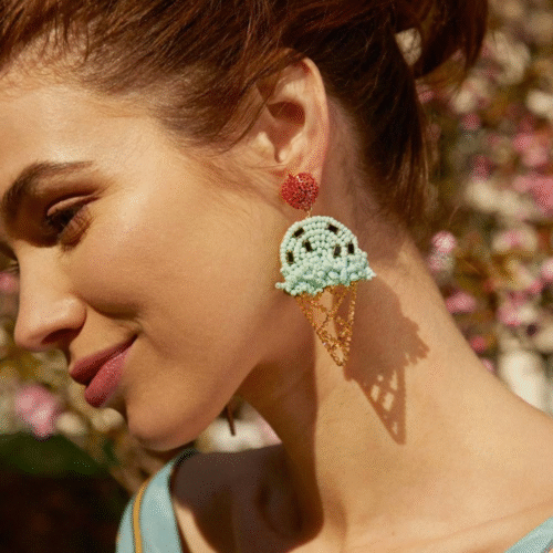 Ice Cream a Day Beaded Teal Ice Cream Cone Earrings - Image 2