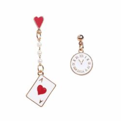 It's Time To Play | Asymmetric Playing Card Clock Earrings