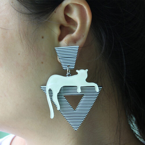 Walk The Straight & Narrow | Acrylic Cat on Stripes Earrings - Image 8