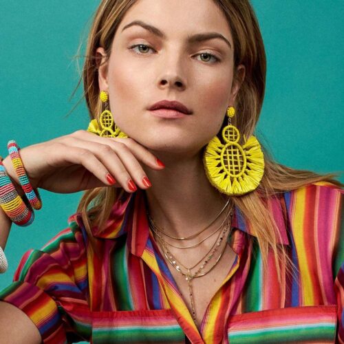 Sunshine State Dreamcatcher Dreaming Yellow Raffia Earrings - Image 2