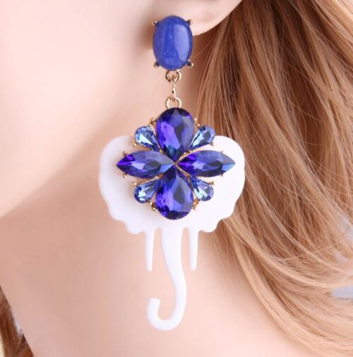 White Elephant Earrings w/ Blue Crystals - Image 5