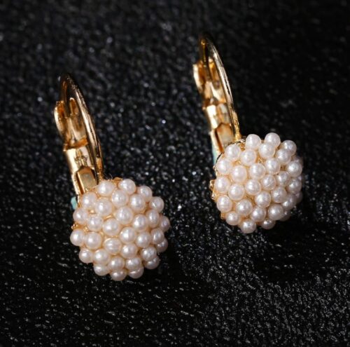 Dainty Elegant Pearl Bead Ear Gold Lever Back Earrings - Image 9
