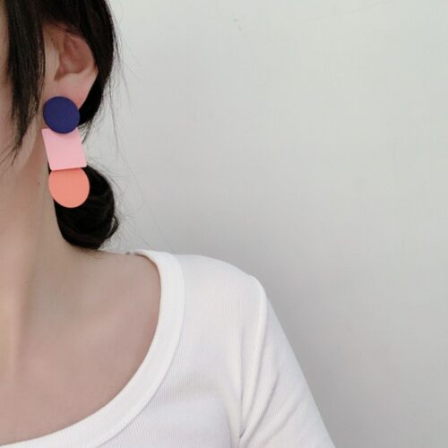 Candy Box Contrast Geometric Round Square Pink Drop Earrings for Women - Image 6
