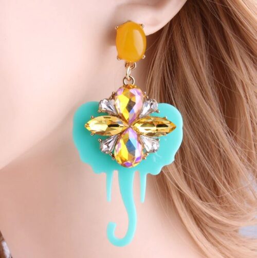 White Elephant Earrings w/ Blue Crystals - Image 6