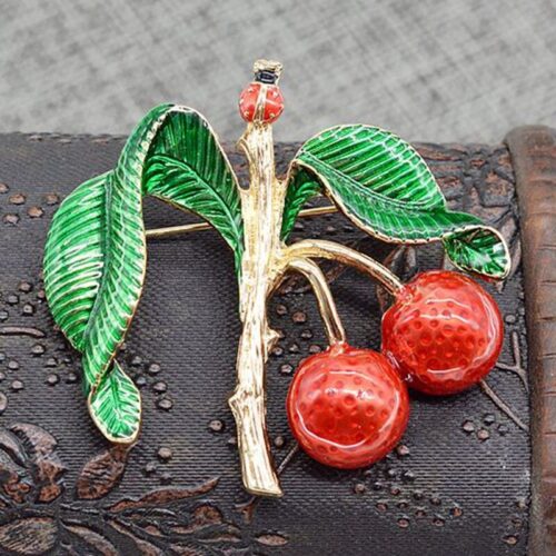 Cherry Brooch w/ a Ladybug on Top - Image 2
